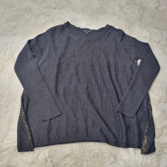 $358 EILEEN FISHER Italian Fine Merino Jersey w/Sequins CHARCOAL Top S - Picture 3 of 7